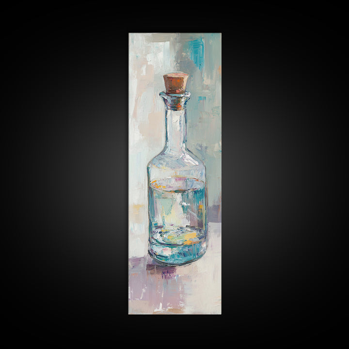 Clear Glass Bottle Still Life Framed Canvas Print, Minimalist Wall Art, Kitchen Decor, Neutral Home Decor, Fine Art Print