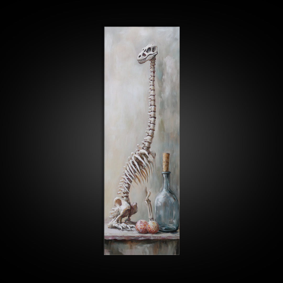 Dinosaur Skeleton Curiosity Still Life Canvas Print, Dark Academia Wall Art, Oddities Decor, Gothic Wall Decor, Museum Print