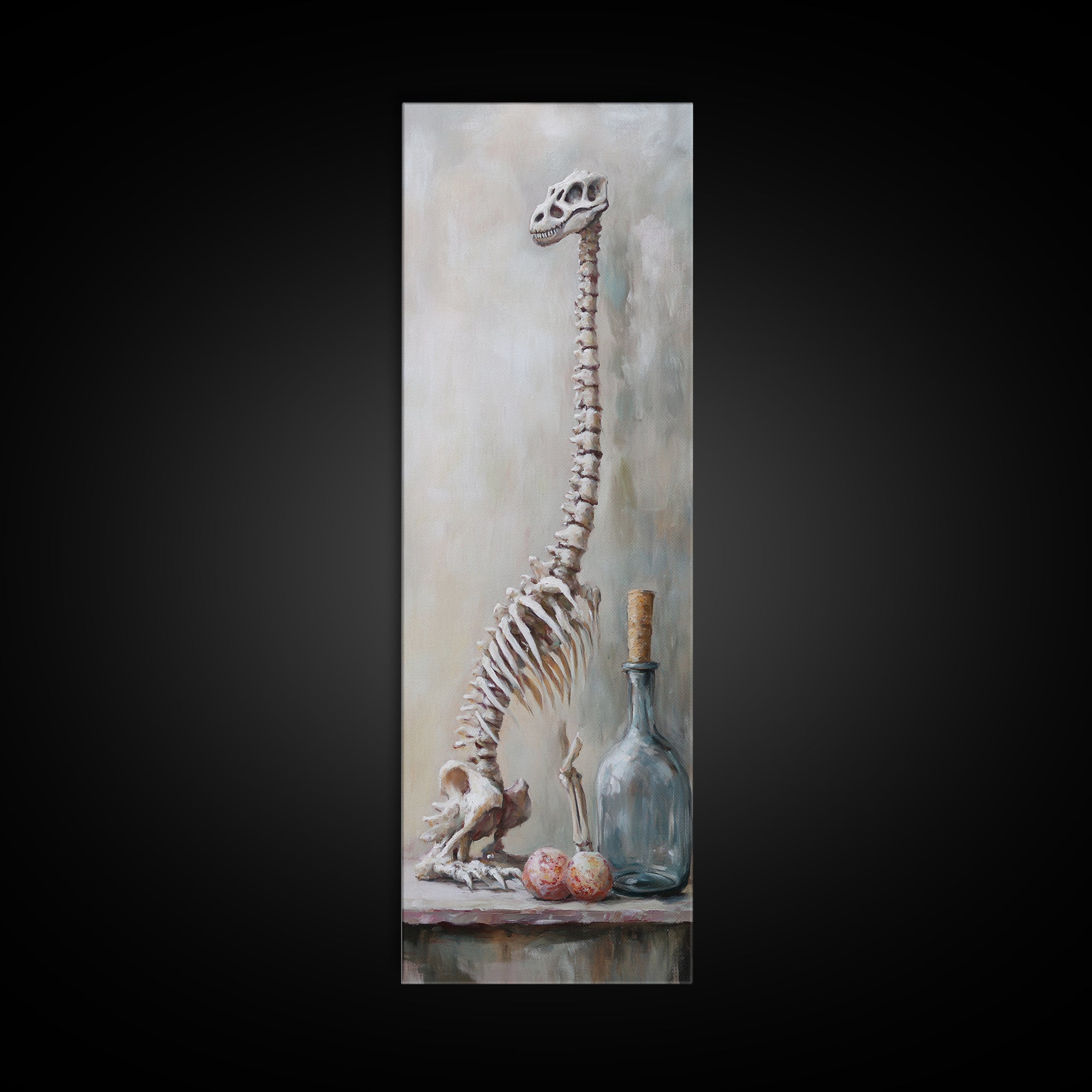 Dinosaur Skeleton Curiosity Still Life Canvas Print, Dark Academia Wall Art, Oddities Decor, Gothic Wall Decor, Museum Print
