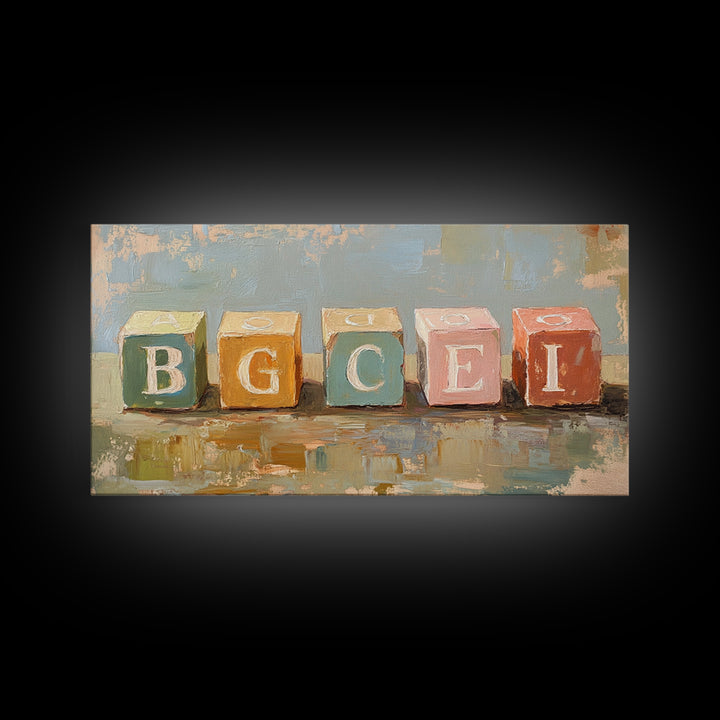 Pastel Alphabet Baby Blocks Wall Art, Nursery Canvas Print, Playroom Decor, Baby Shower Gift, Kids Room Wall Decor, Neutral Home Decor