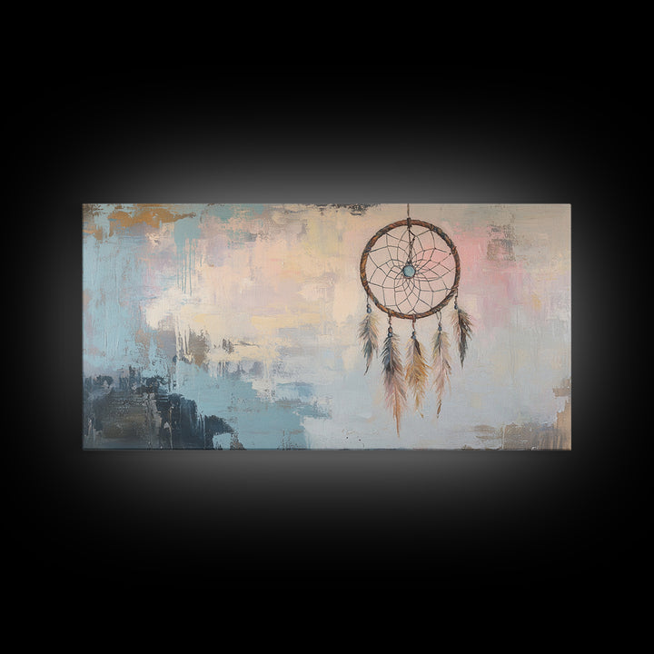Boho Dreamcatcher Feathers Wall Art, Southwestern Canvas Print, Neutral Bedroom Decor, Spiritual Gift, Rustic Home Decor