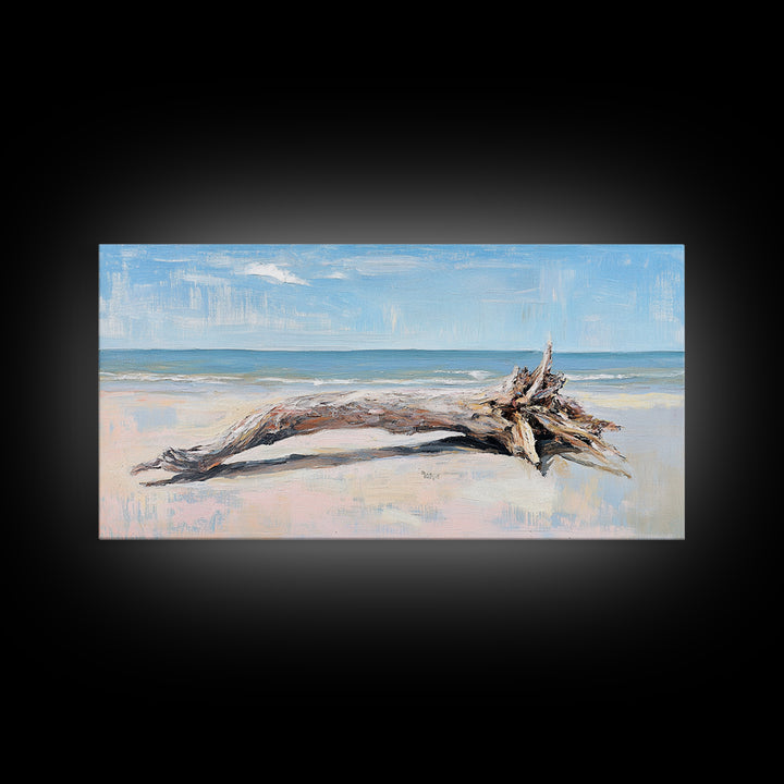Weathered Driftwood On Beach Wall Art, Coastal Canvas Print, Ocean Landscape Art, Beach House Decor, Seaside Wall Decor Print