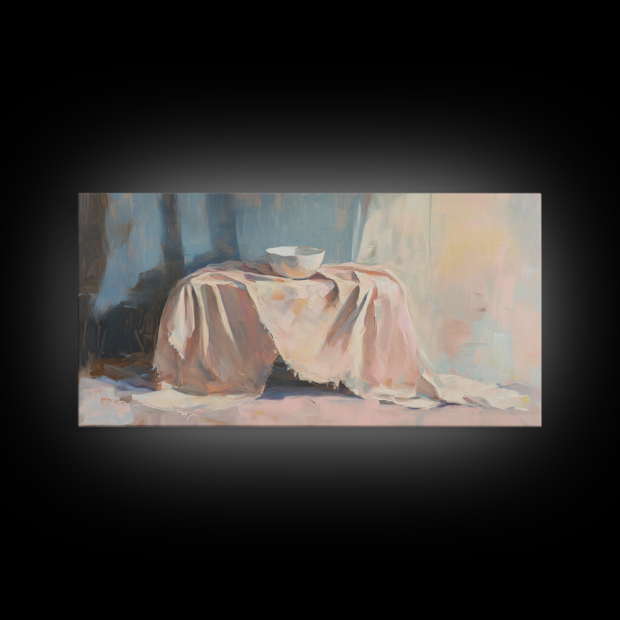 Soft Draped Table And Bowl Still Life Canvas Print, Minimalist Kitchen Wall Art, Neutral Home Decor, Fine Art Print, Dining Room Decor