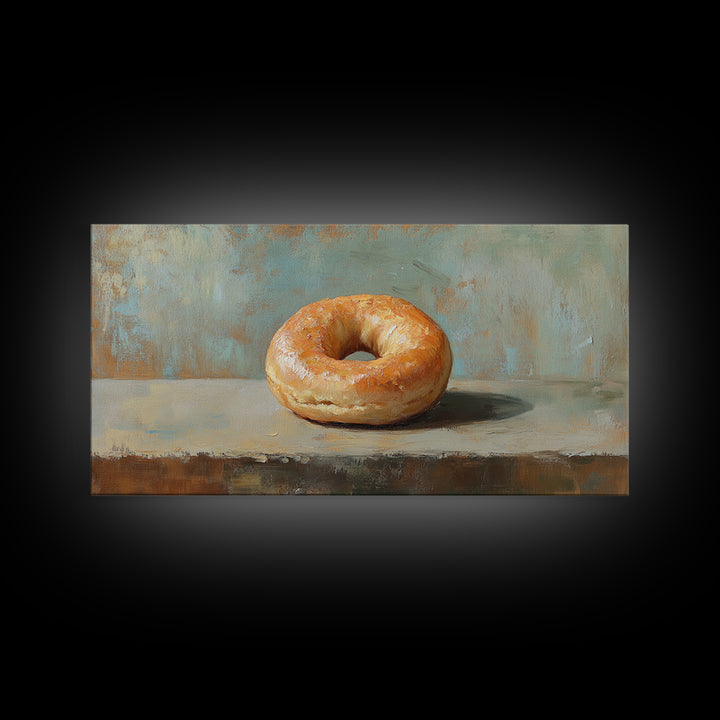 Glazed Bagel Still Life Canvas Print, Bakery Cafe Wall Art, Cute Kitchen Decor, Food Lover Gift, Rustic Dining Room Print