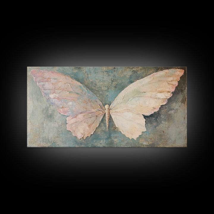 Soft White Butterfly Wings Wall Art, Whimsical Canvas Print, Feminine Nursery Decor, Nature Inspired Gift, Pastel Wall Decor