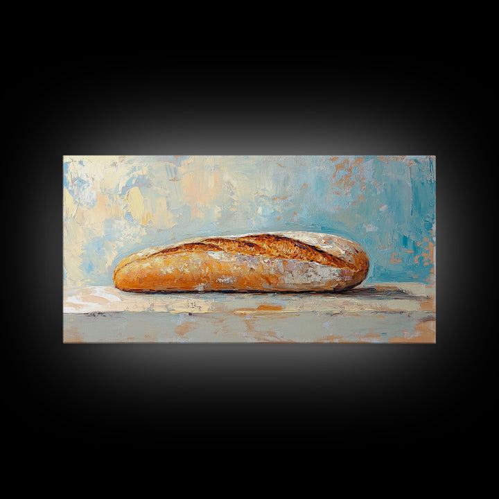 Crusty Baguette Bread Still Life Canvas Print, Kitchen Wall Art, French Bakery Decor, Rustic Farmhouse Home Decor, Foodie Gift