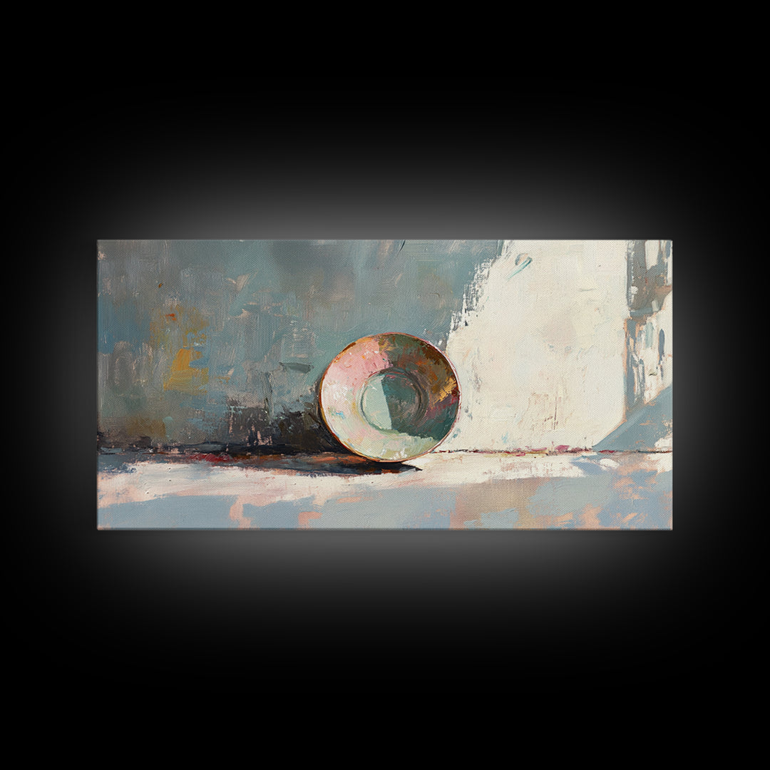 Sunlit Ceramic Bowl Still Life In Soft Blue, Canvas Print, Minimalist Wall Art, Modern Kitchen Decor, Neutral Home Decor