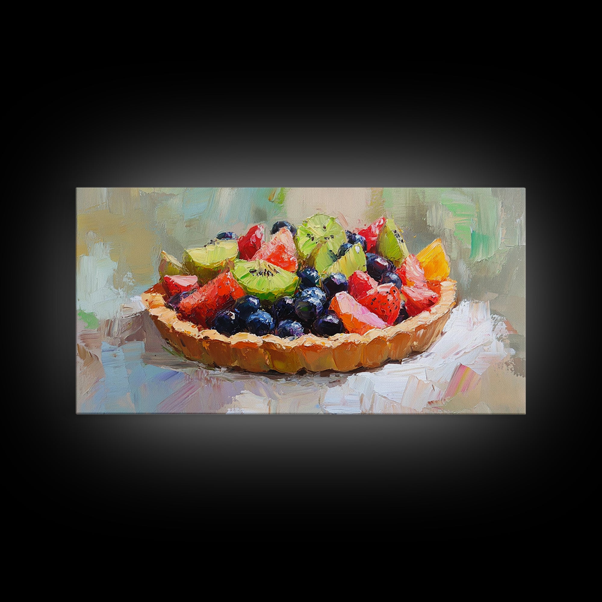 Colorful Fruit Tart Still Life With Strawberries, Framed Canvas Print, Kitchen Wall Art, Dessert Art, Cafe Decor, Foodie Gift