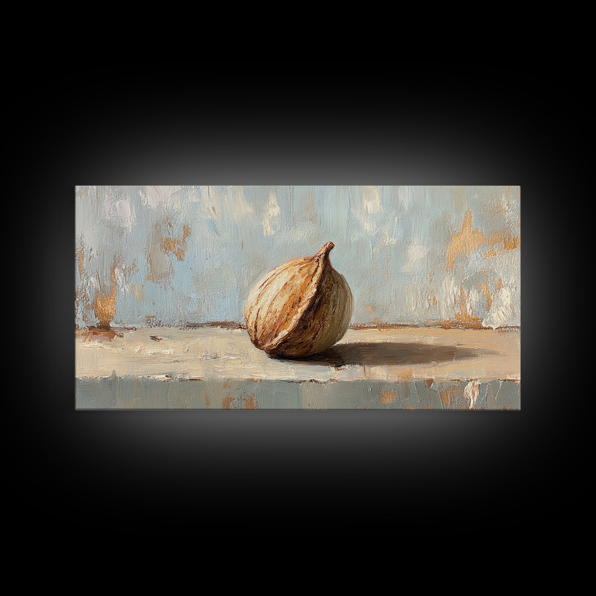 Single Fig Still Life Canvas Print, Rustic Kitchen Wall Art, Neutral Farmhouse Decor, Food Painting For Dining Room Wall Decor