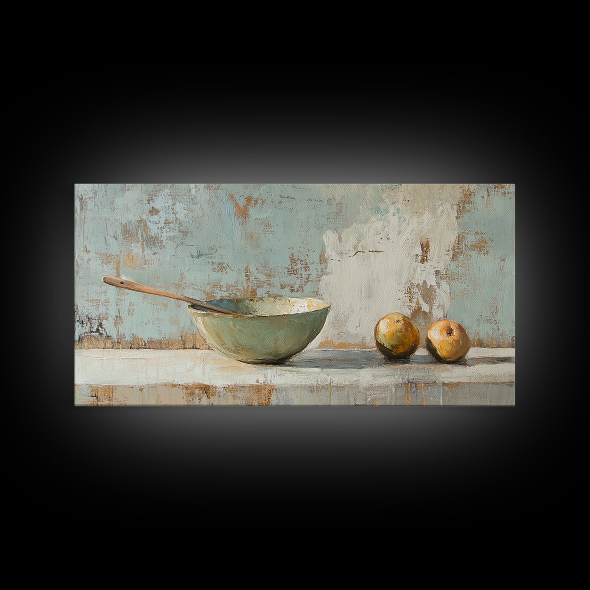 Rustic Bowl And Pears Canvas Print, Kitchen Wall Art, Farmhouse Still Life Painting, Country Dining Room Wall Decor Print