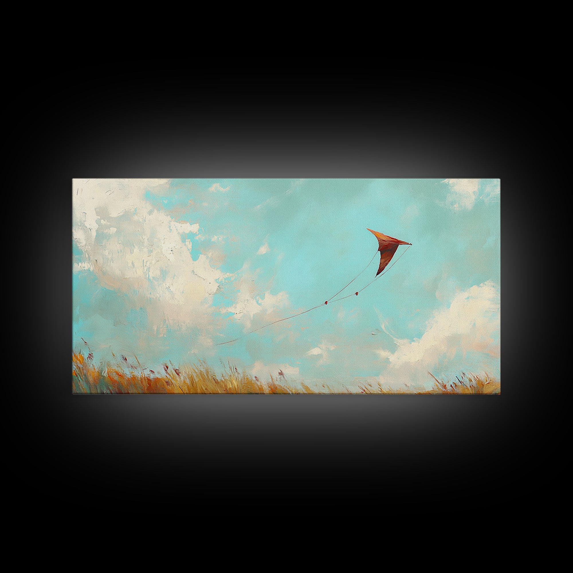 Red Kite In Blue Summer Sky Wall Art, Whimsical Canvas Print For Kids Room Decor, Nursery Decor And Coastal Home Decor Gift
