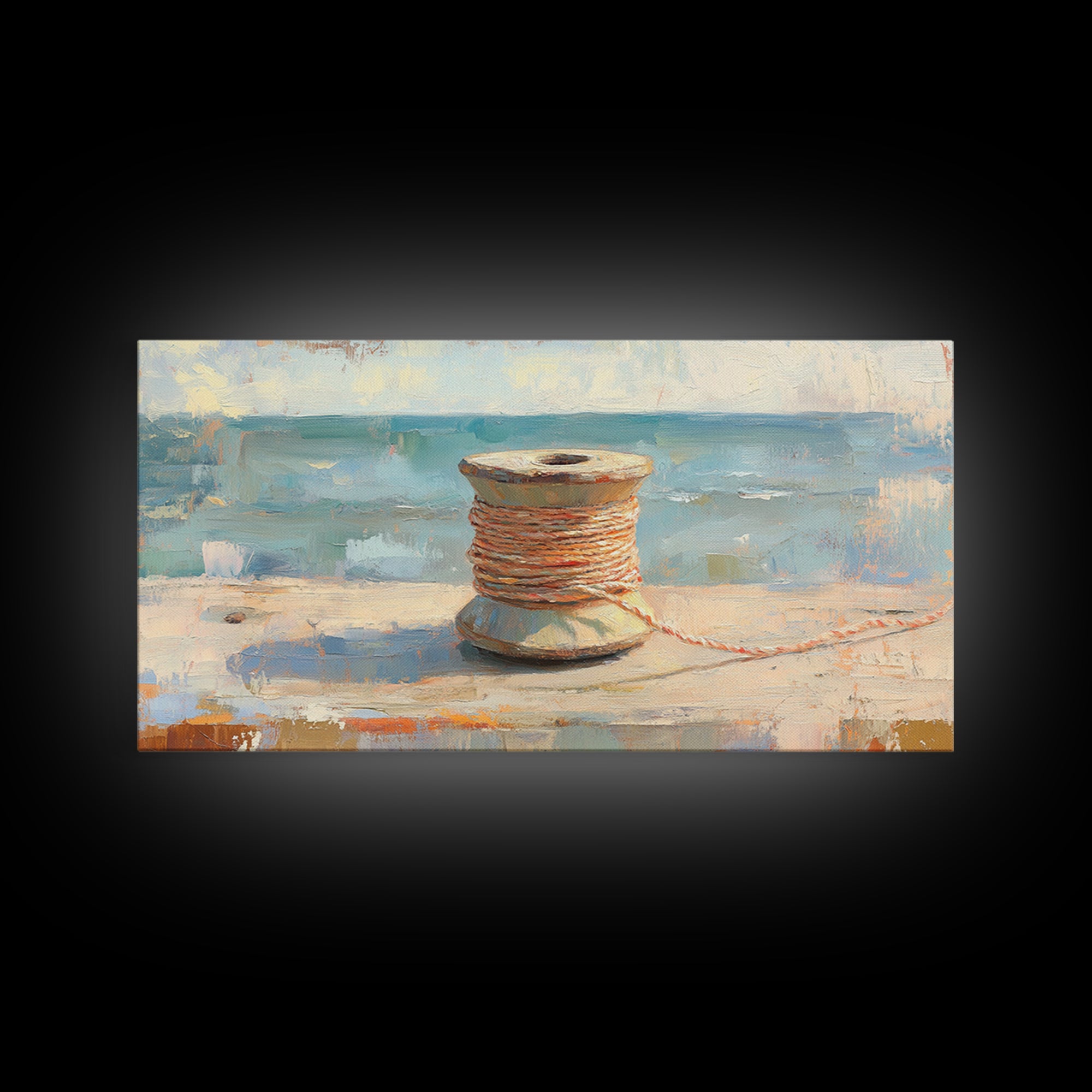 Orange Twine Spool By Blue Window Wall Art, Nautical Canvas Print For Coastal Decor, Rustic Home Decor And Office Decor Gift