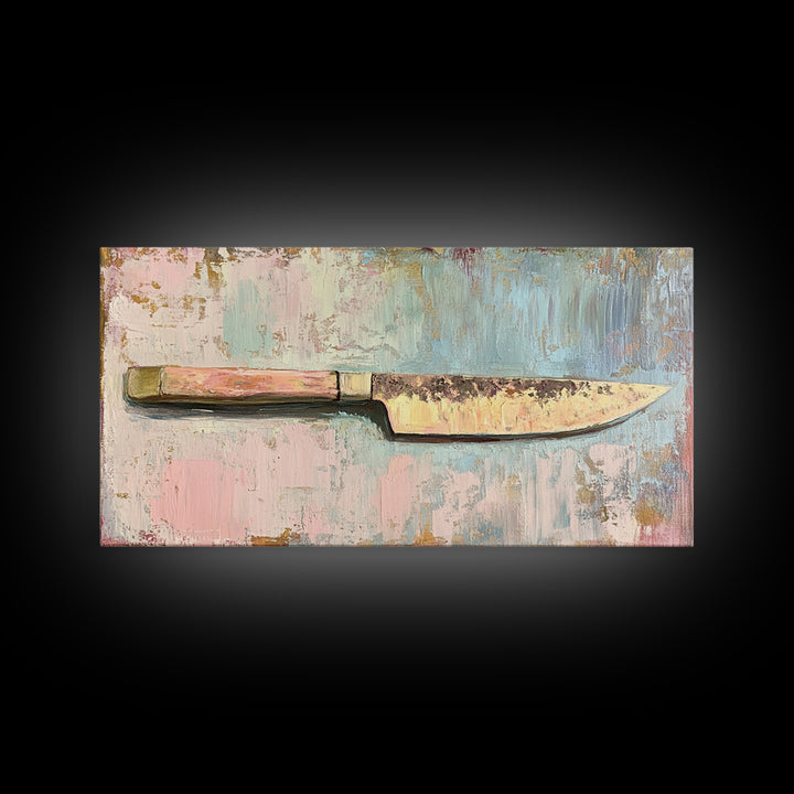 Rustic Chef Knife Still Life Canvas Print, Kitchen Wall Art, Culinary Decor, Gift For Chef, Modern Kitchen Art Print, Home Decor