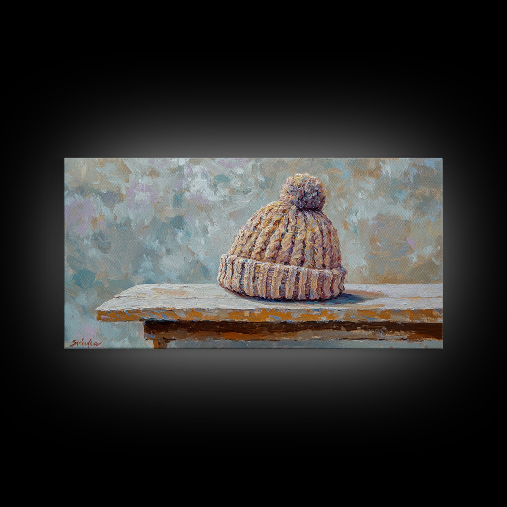 Cozy Knit Beanie Still Life Wall Art, Winter Cabin Decor, Rustic Canvas Print, Neutral Bedroom Art, Gift For Her, Housewarming Gift