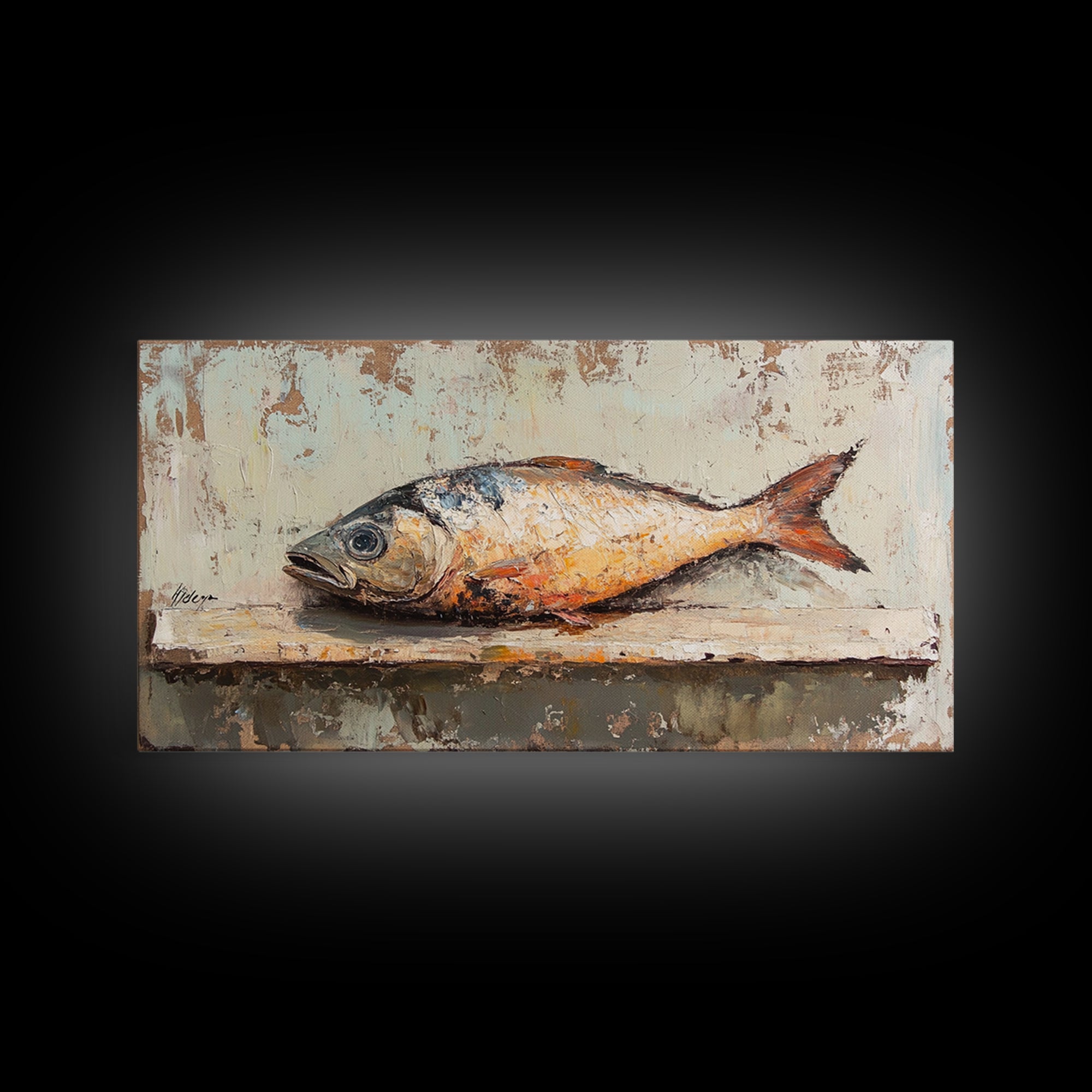 Rustic Whole Fish Still Life Canvas Print, Coastal Kitchen Wall Art, Seafood Decor, Nautical Home Decor, Gift For Him, Wall Decor
