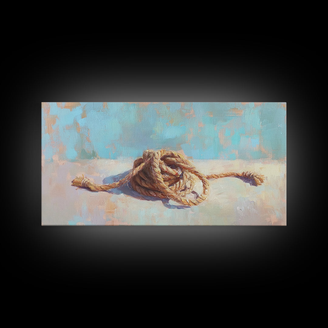 Coiled Nautical Rope Knot Wall Art, Coastal Still Life Decor, Beach House Canvas Print, Lake House Gift, Rustic Sea Art Print