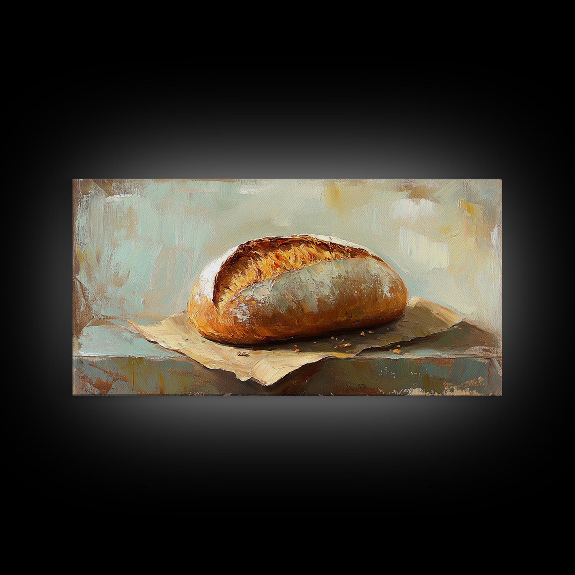 Crusty Artisan Bread Still Life Canvas Print, Rustic Kitchen Wall Art, Farmhouse Dining Room Decor, Foodie Housewarming Gift
