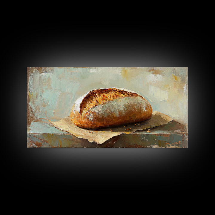 Crusty Artisan Bread Still Life Canvas Print, Rustic Kitchen Wall Art, Farmhouse Dining Room Decor, Foodie Housewarming Gift