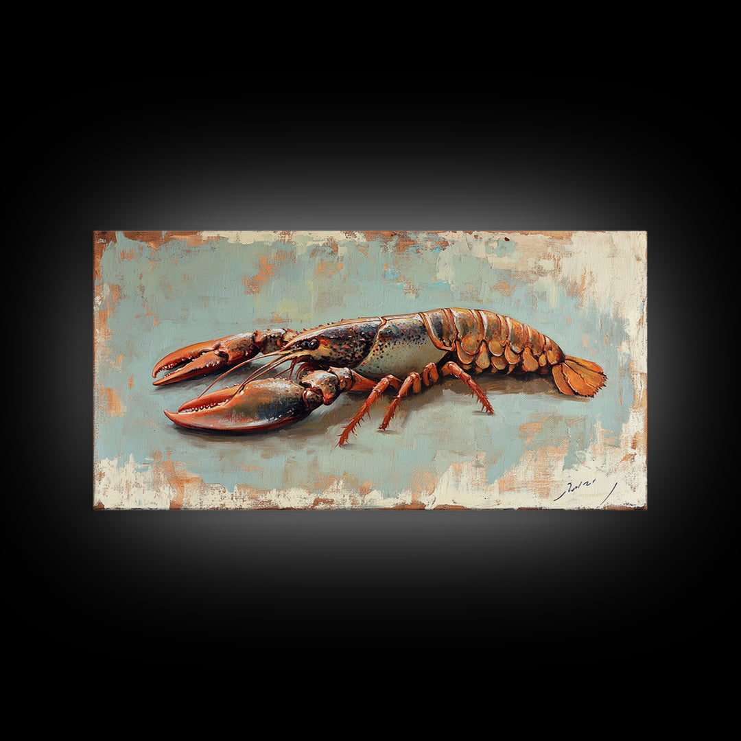 Red Lobster Seafood Still Life Wall Art, Coastal Kitchen Decor, Nautical Canvas Wall Art, Beach House Dining Room Gift Idea