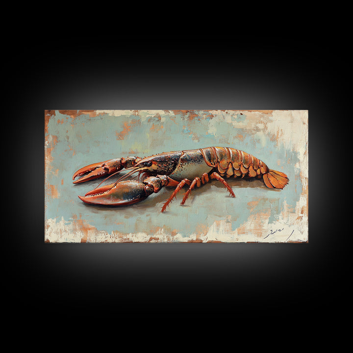 Red Lobster Seafood Still Life Wall Art, Coastal Kitchen Decor, Nautical Canvas Wall Art, Beach House Dining Room Gift Idea