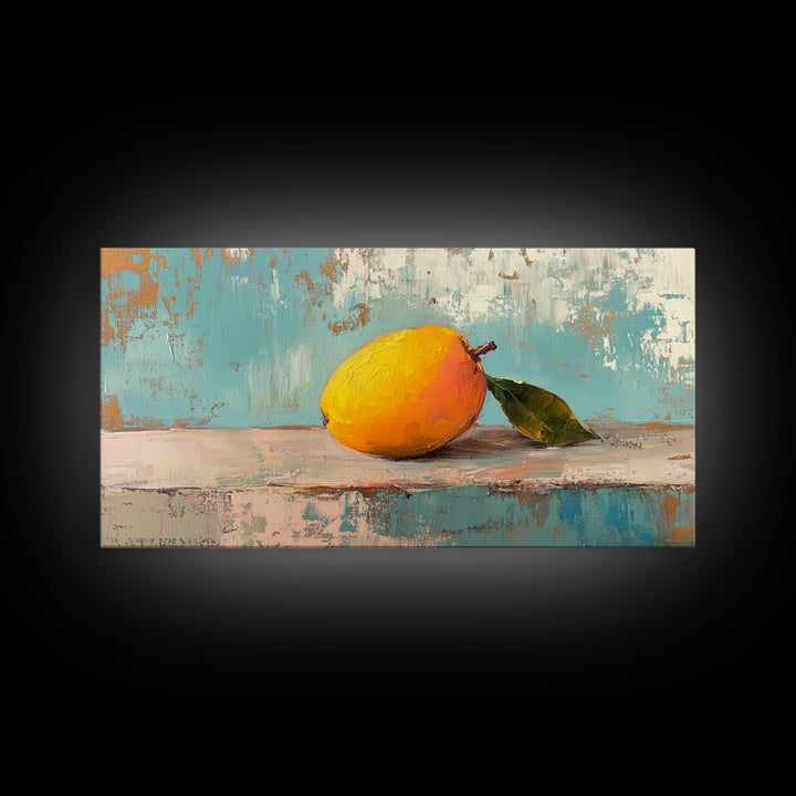 Golden Mango Fruit Still Life Wall Art, Colorful Kitchen Canvas Print, Tropical Farmhouse Decor, Foodie Housewarming Gift