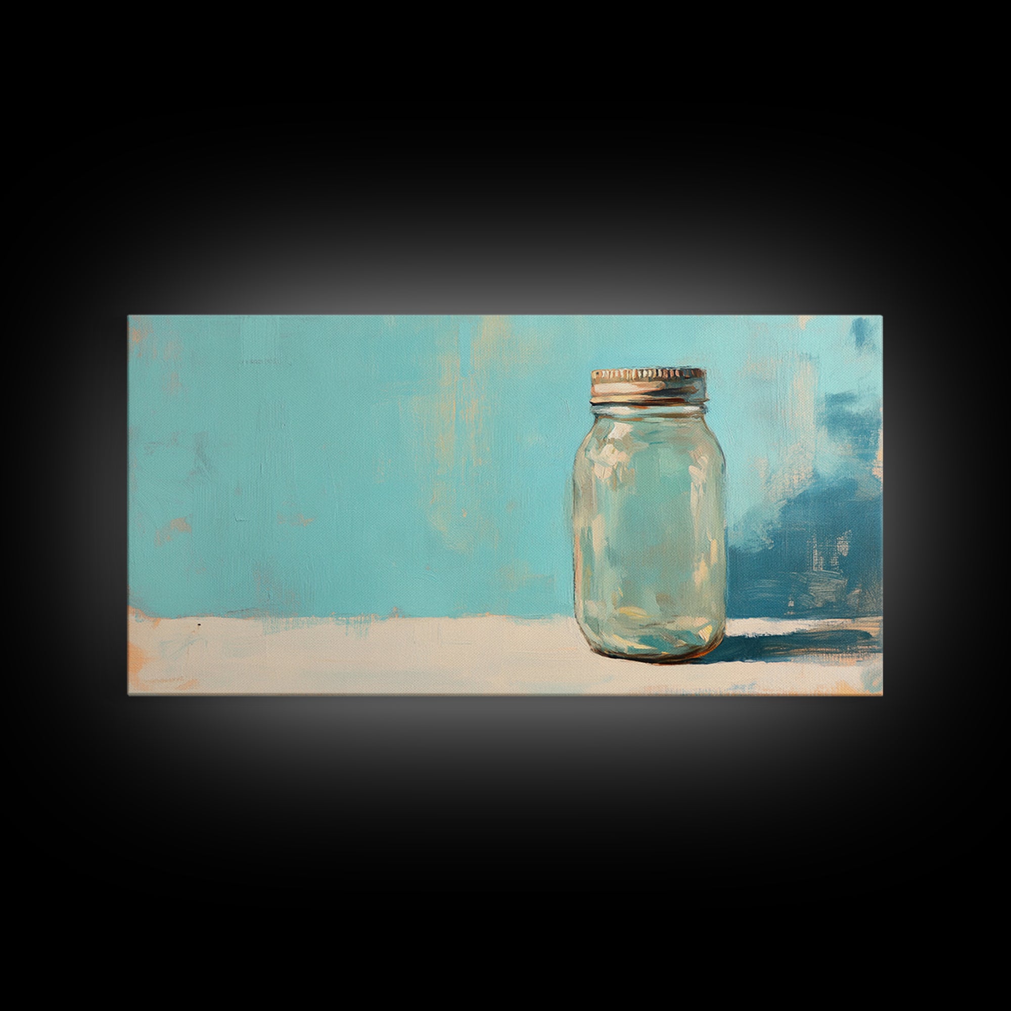 Single Mason Jar On Turquoise Background Wall Art, Minimalist Kitchen Print, Farmhouse Decor, Rustic Home Decor, Gift For Her