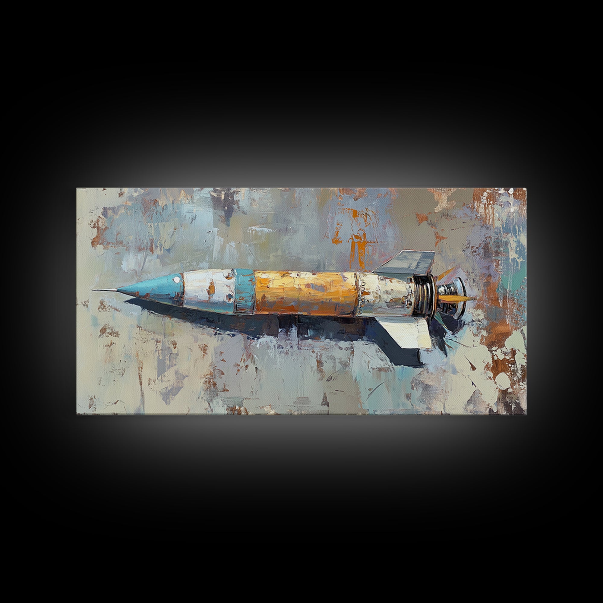 Retro Rocket Ship Oil Painting Wall Art, Space Lover Gift, Sci Fi Wall Decor, Industrial Art Print, Futuristic Home Decor