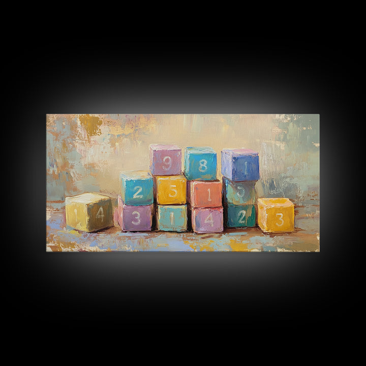 Colorful Numbered Toy Blocks Wall Art, Playroom Decor, Kids Room Art, Nursery Wall Art, Baby Shower Gift, Modern Canvas Print
