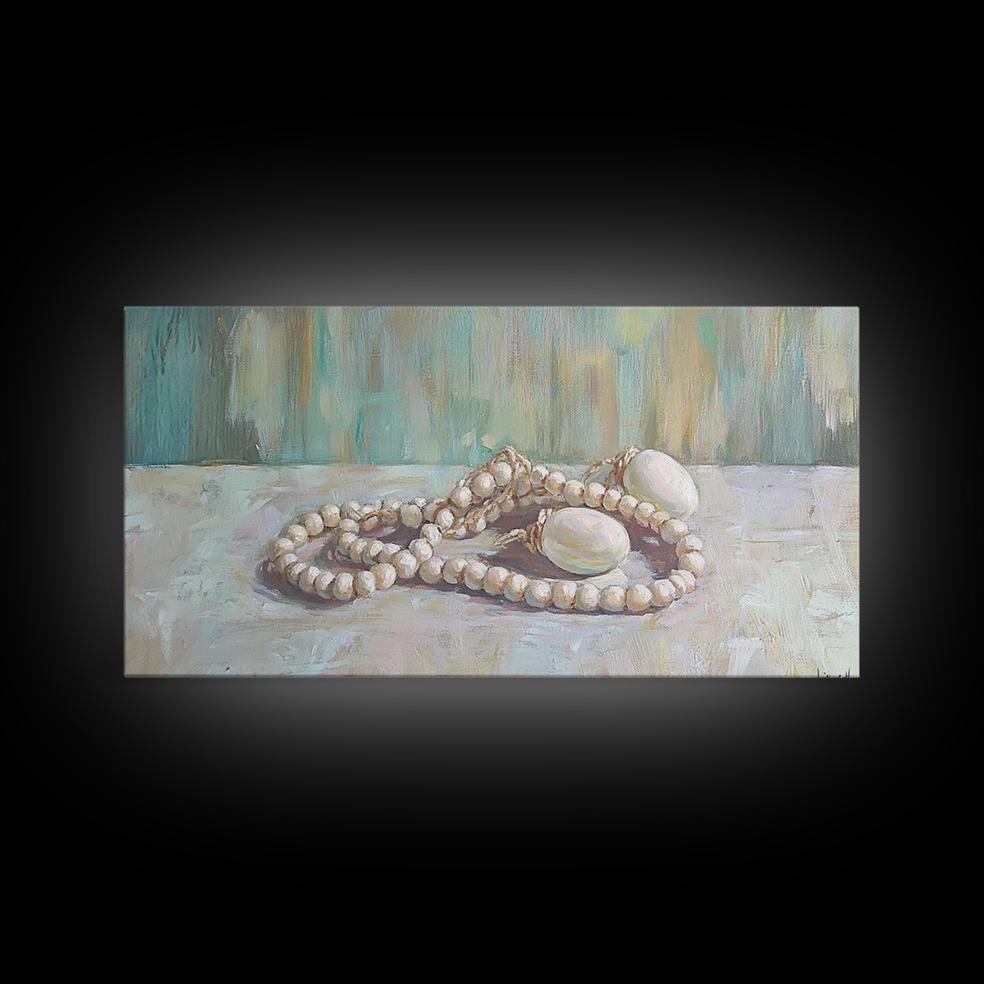 White Pearl Necklace Still Life Wall Art, Feminine Coastal Decor, Elegant Bathroom Art, Romantic Bedroom Canvas Print, Gift For Her