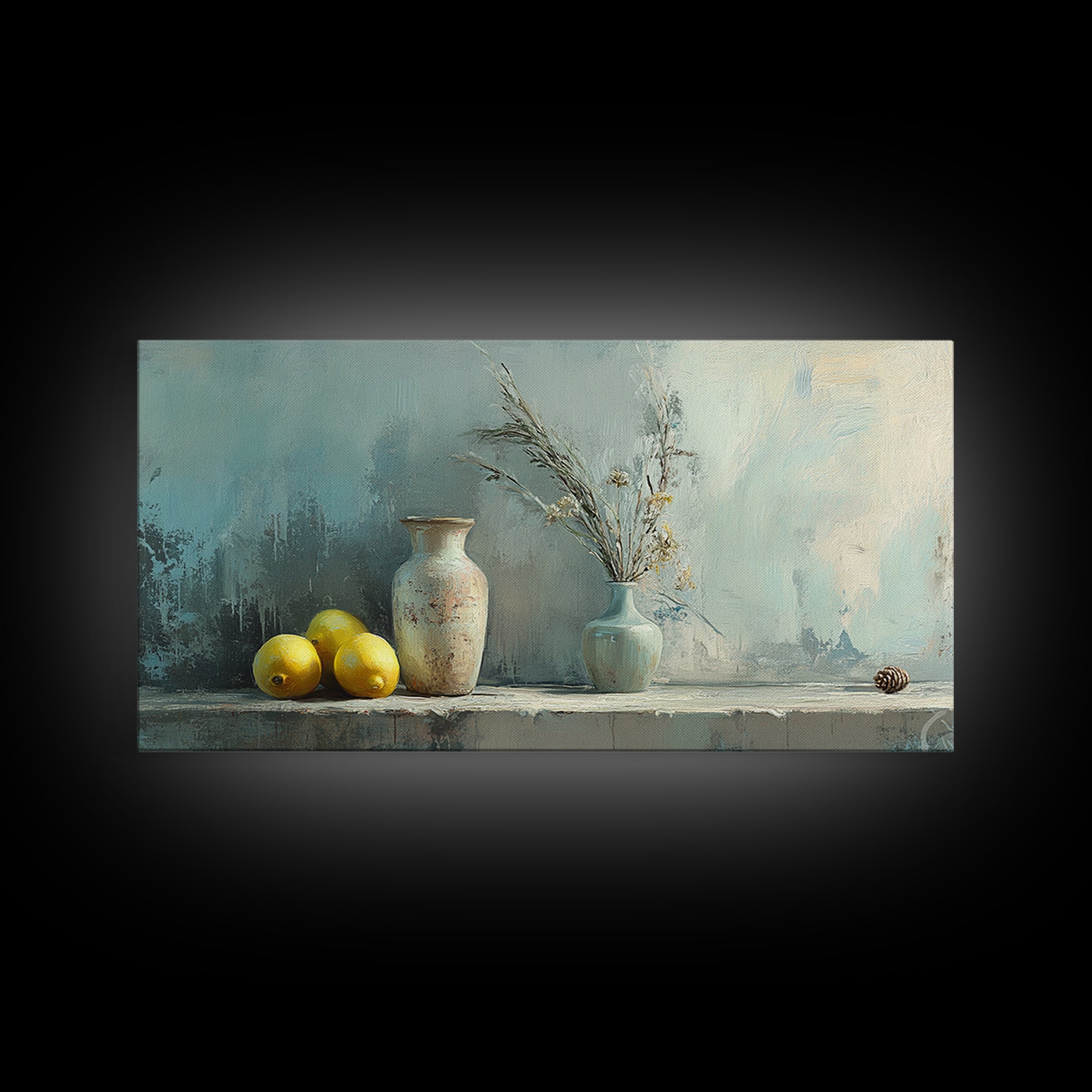 Lemons And Ceramic Vases Canvas Print, Rustic Kitchen Wall Art, French Country Decor, Neutral Still Life, Farmhouse Home Decor