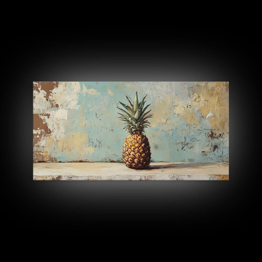 Single Pineapple Still Life Canvas Print, Tropical Kitchen Wall Art, Coastal Fruit Decor, Summer Beach House Wall Decor Print