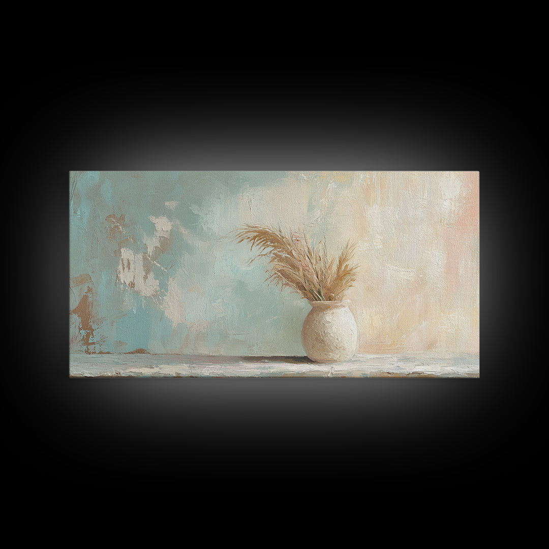 Neutral Pampas Vase Still Life Wall Art, Rustic Farmhouse Canvas Print For Living Room Decor And Cozy Bedroom Wall Decor