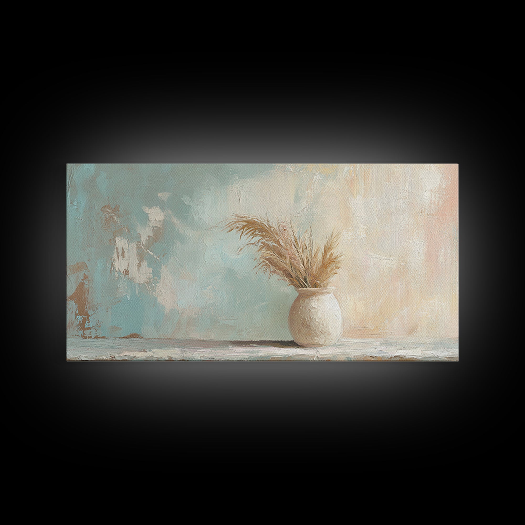 Neutral Pampas Vase Still Life Wall Art, Rustic Farmhouse Canvas Print For Living Room Decor And Cozy Bedroom Wall Decor