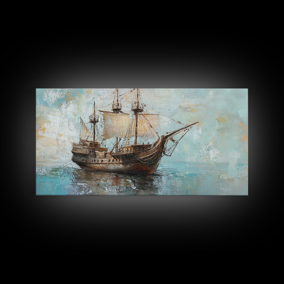 Antique Sailing Ship Seascape Wall Art, Nautical Canvas Print For Coastal Home Decor, Beach House Decor, And Ocean Wall Decor