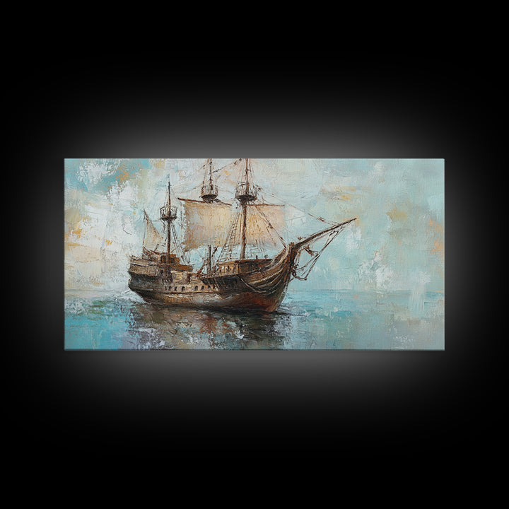 Antique Sailing Ship Seascape Wall Art, Nautical Canvas Print For Coastal Home Decor, Beach House Decor, And Ocean Wall Decor