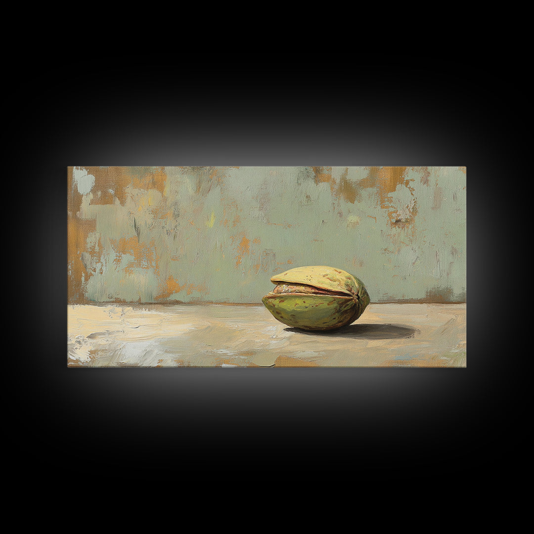 Minimal Pistachio Nut Still Life Wall Art, Organic Kitchen Canvas Print For Farmhouse Decor And Neutral Dining Room Decor