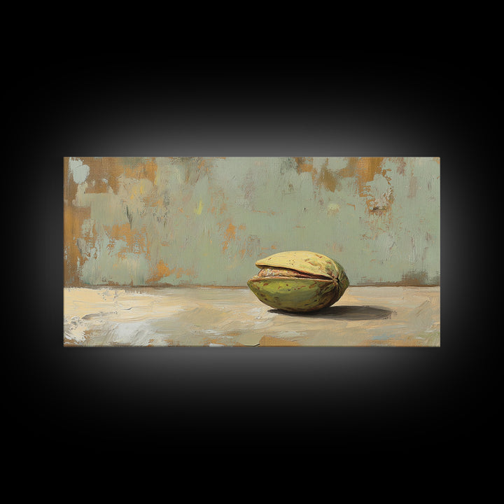 Minimal Pistachio Nut Still Life Wall Art, Organic Kitchen Canvas Print For Farmhouse Decor And Neutral Dining Room Decor