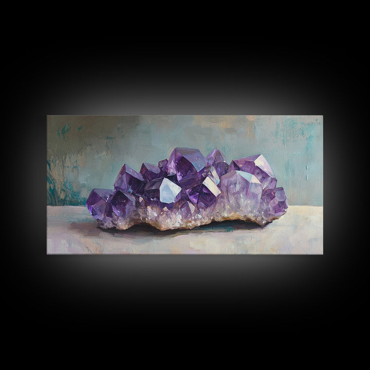 Purple Amethyst Crystal Cluster Wall Art, Gemstone Painting, Spiritual Decor, Zen Home Decor, Mystical Wall Decor, Gift For Her