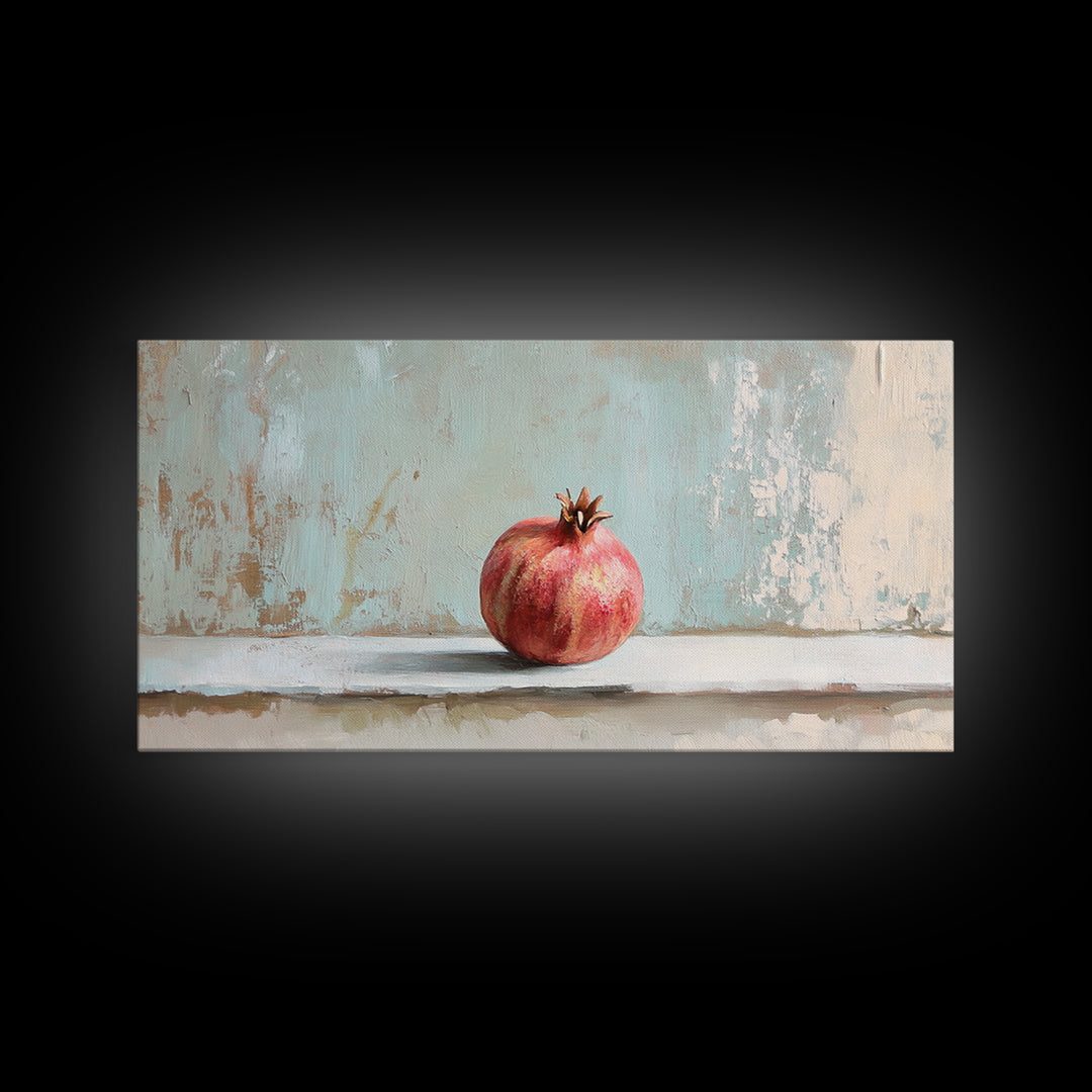 Single Pomegranate Still Life Wall Art, Fruit Painting, Kitchen Wall Art, Mediterranean Decor, Minimalist Food Art, Gift For Foodie