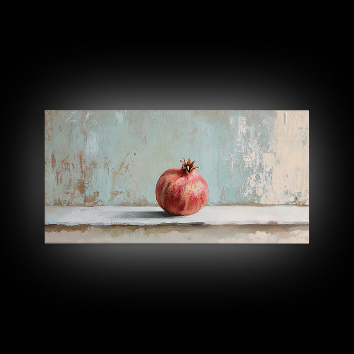 Single Pomegranate Still Life Wall Art, Fruit Painting, Kitchen Wall Art, Mediterranean Decor, Minimalist Food Art, Gift For Foodie
