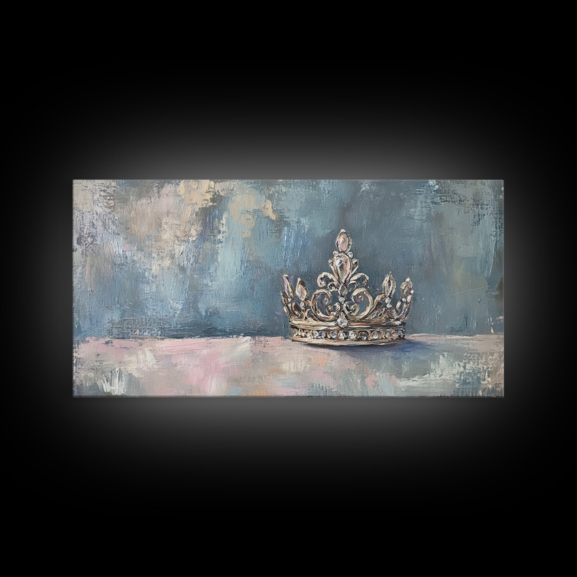 Silver Crown Still Life Wall Art, Princess Room Decor, Elegant Feminine Canvas Painting, Luxury Bedroom Gallery Wall Fine Art Print