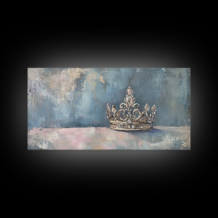 Silver Crown Still Life Wall Art, Princess Room Decor, Elegant Feminine Canvas Painting, Luxury Bedroom Gallery Wall Fine Art Print