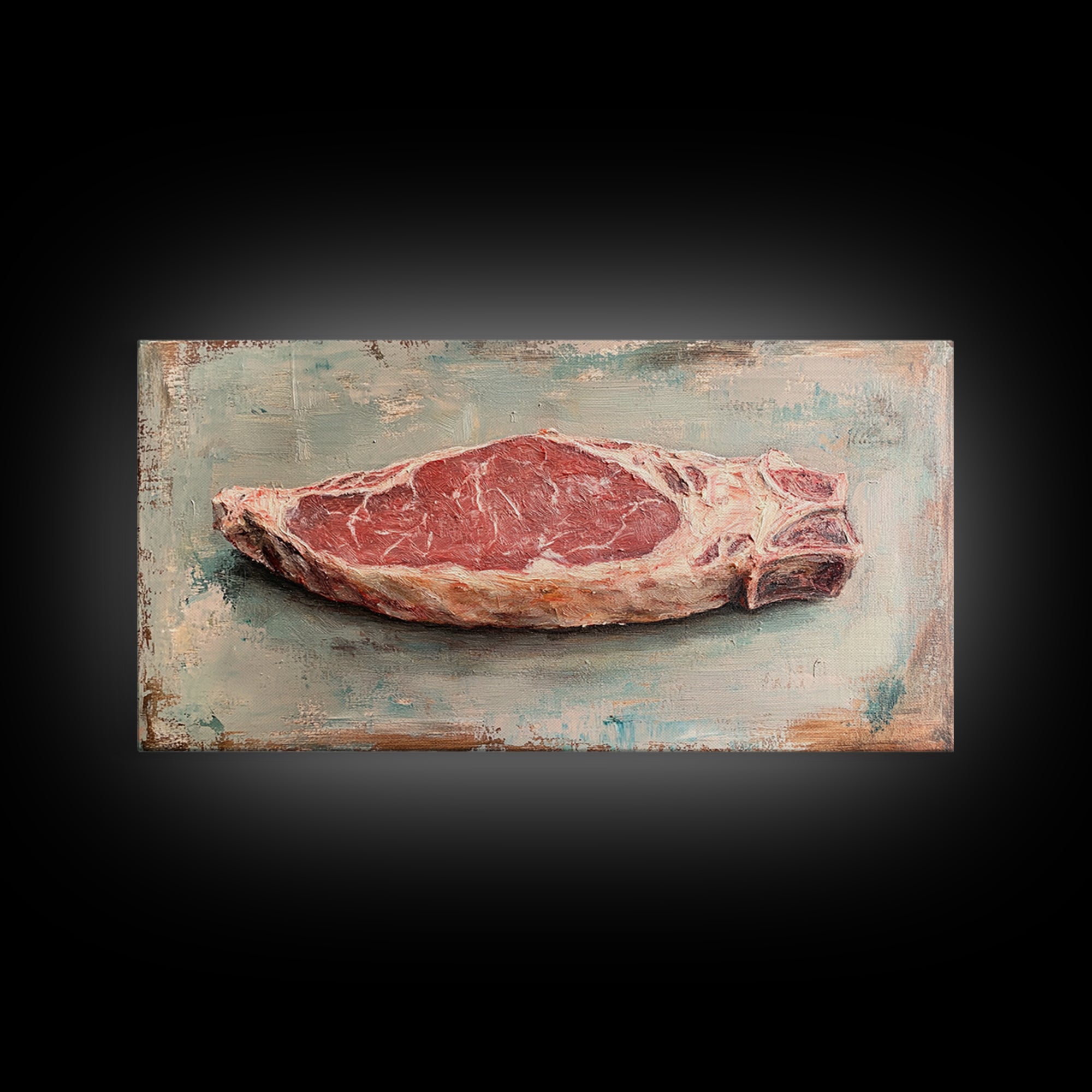 Raw Steak Oil Painting Canvas Print, Butcher Shop Kitchen Wall Art, Rustic Food Decor, Dining Room Art For Chefs, Restaurant Decor