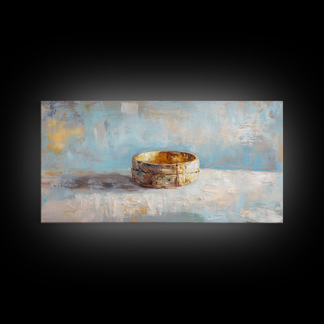 Gold Wedding Band Still Life Wall Art, Romantic Bedroom Decor, Anniversary Gift, Elegant Framed Canvas Print For Couples