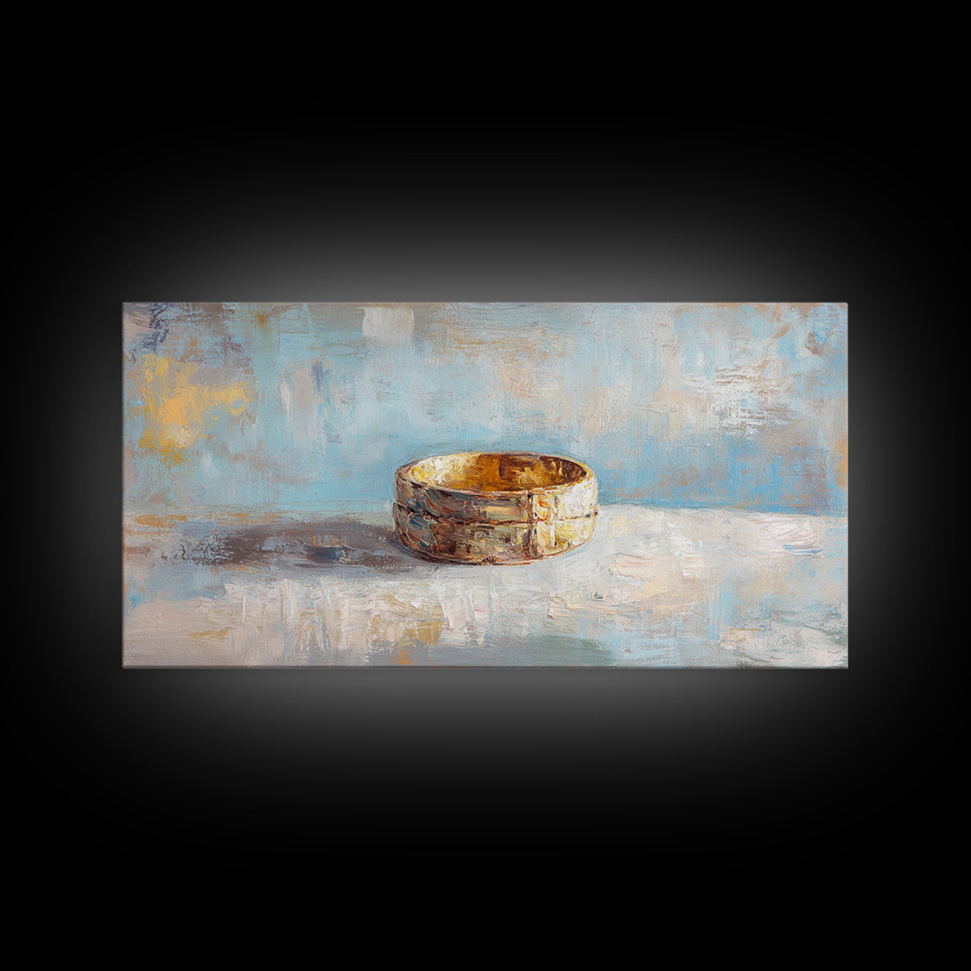 Gold Wedding Band Still Life Wall Art, Romantic Bedroom Decor, Anniversary Gift, Elegant Framed Canvas Print For Couples