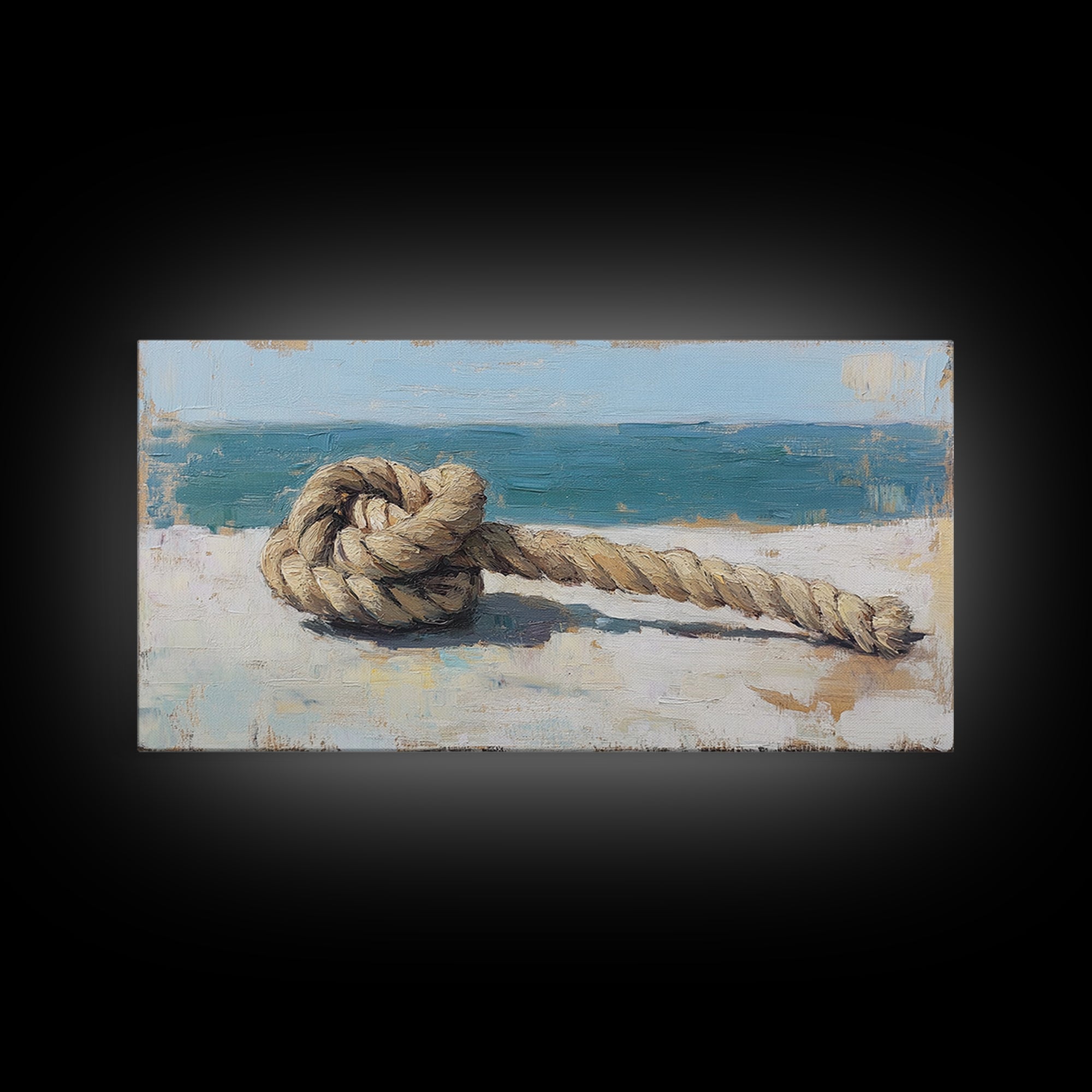 Weathered Nautical Rope Knot Canvas Print, Coastal Wall Art, Beach House Decor, Ocean Art Print, Rustic Seaside Gift, Gift For Him