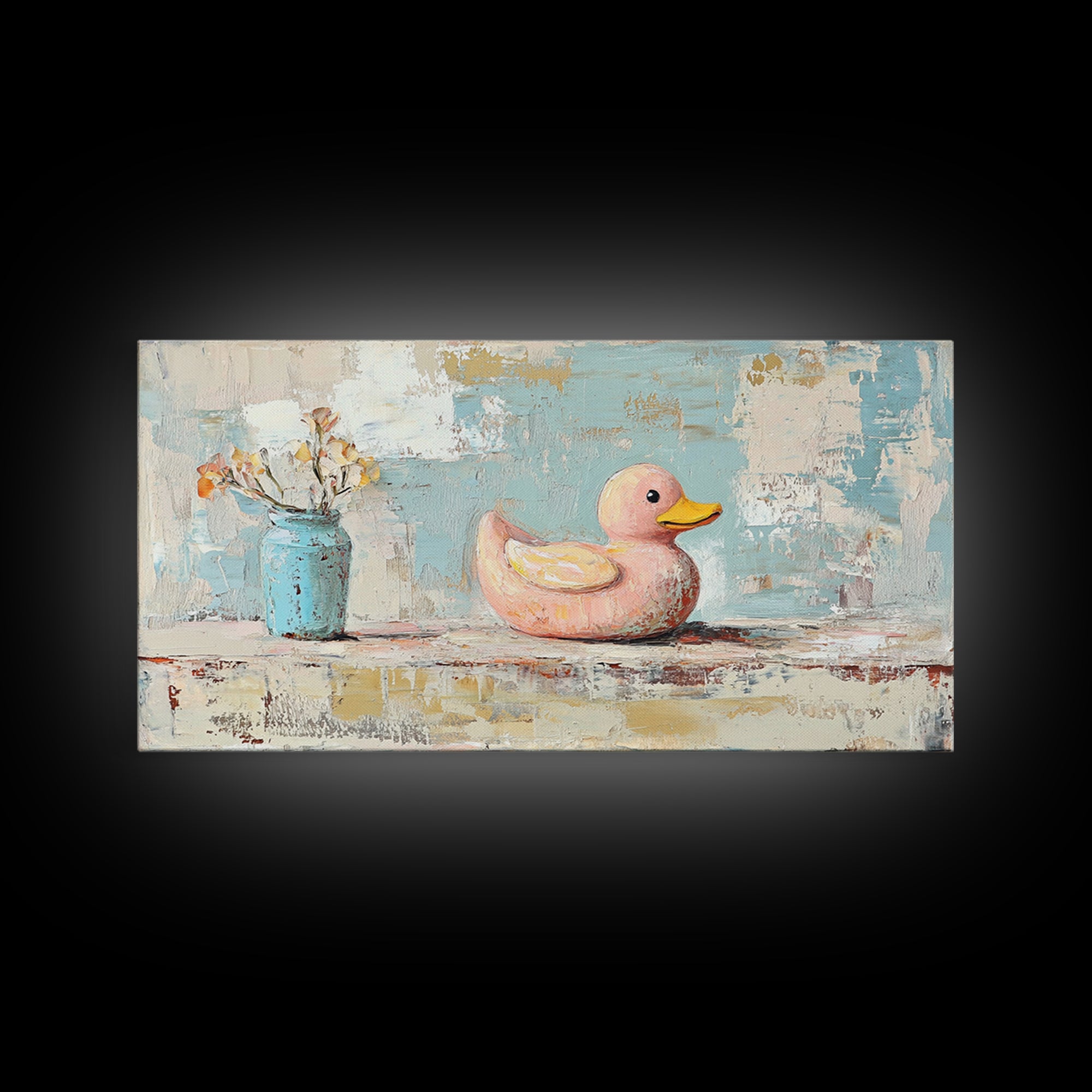 Whimsical Pink Duck With Flowers Canvas Print, Cute Bathroom Wall Art, Nursery Decor, Playroom Art, Gift For Her, Kids Room Decor