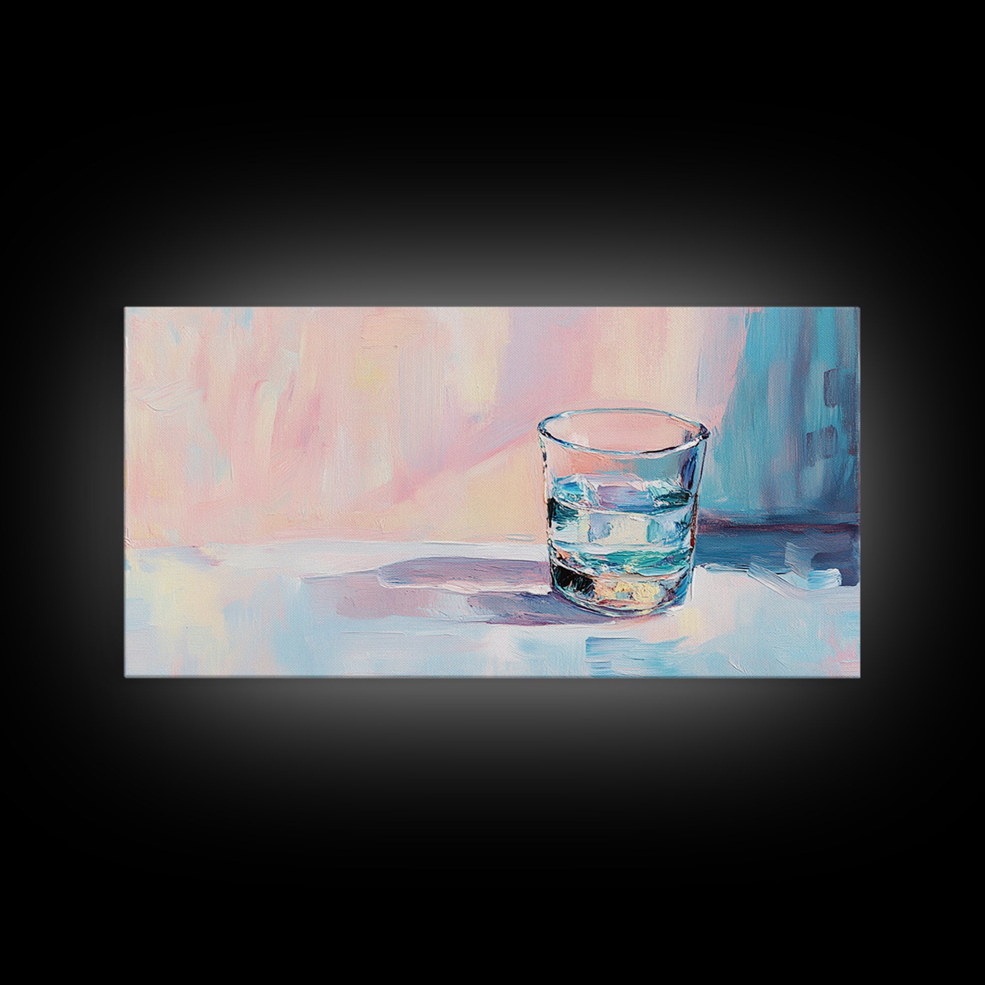 Pastel Glass Of Water Still Life Canvas Print, Minimalist Wall Art, Soft Abstract Kitchen Decor, Modern Home Decor Gift Idea