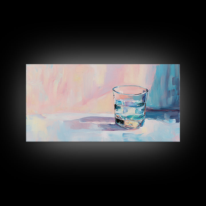 Pastel Glass Of Water Still Life Canvas Print, Minimalist Wall Art, Soft Abstract Kitchen Decor, Modern Home Decor Gift Idea