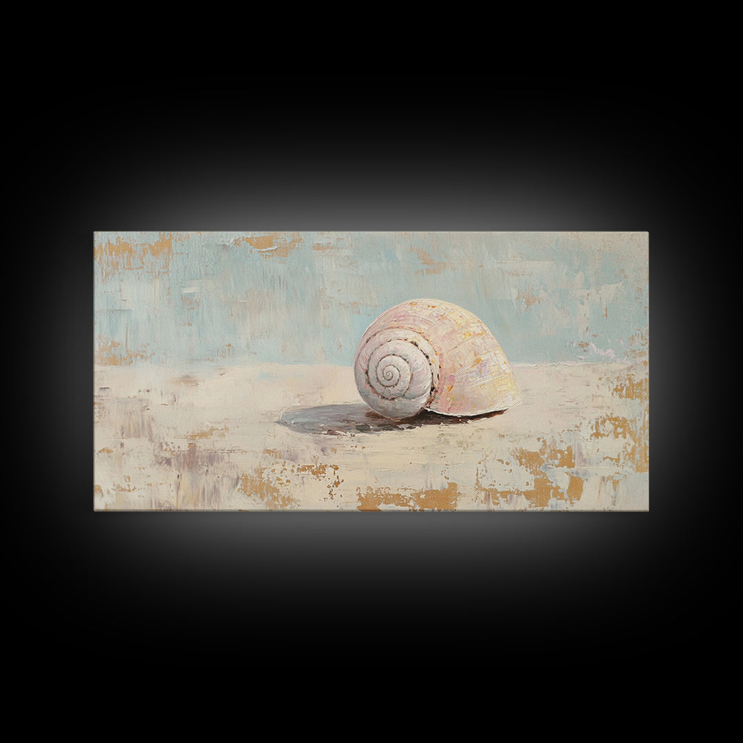 Minimal Pink Seashell Still Life Wall Art, Coastal Bathroom Decor, Beach House Canvas Print, Neutral Nautical Wall Decor, Gift For Her